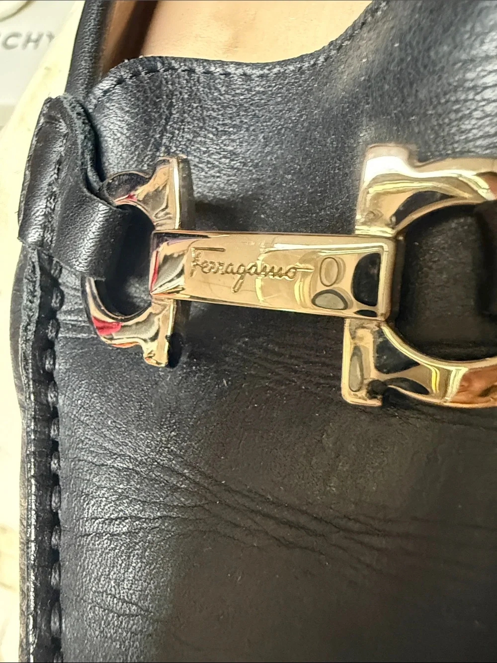 Salvatore Ferragamo Black Leather Bit Loafers with Gold-Tone Hardware